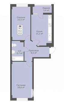 2-к квартира, вторичка, 67м2, 11/18 этаж