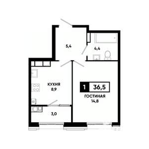 1-к квартира, вторичка, 37м2, 14/16 этаж