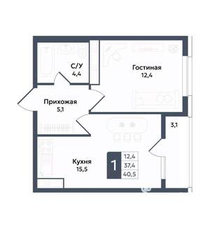 1-к квартира, вторичка, 41м2, 9/22 этаж