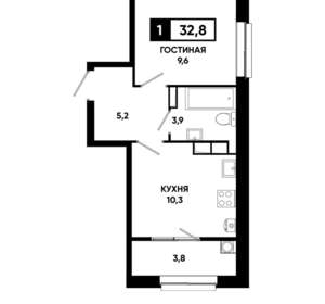 1-к квартира, строящийся дом, 33м2, 12/19 этаж