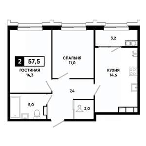 2-к квартира, вторичка, 58м2, 19/21 этаж