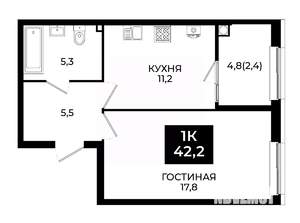 1-к квартира, вторичка, 42м2, 2/24 этаж