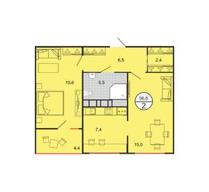 2-к квартира, вторичка, 57м2, 13/19 этаж