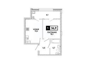 1-к квартира, вторичка, 37м2, 3/16 этаж