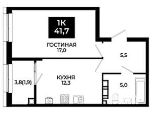 1-к квартира, вторичка, 42м2, 12/24 этаж