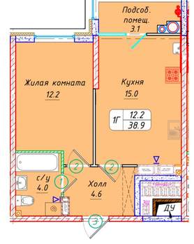 1-к квартира, вторичка, 39м2, 22/21 этаж
