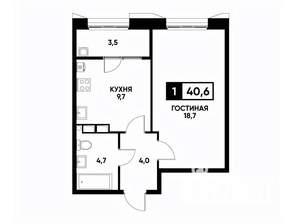 1-к квартира, вторичка, 41м2, 8/18 этаж