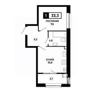 1-к квартира, строящийся дом, 33м2, 2/19 этаж