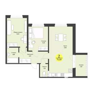 2-к квартира, строящийся дом, 71м2, 10/12 этаж