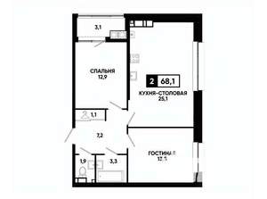 1-к квартира, вторичка, 68м2, 15/16 этаж