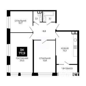 3-к квартира, вторичка, 78м2, 13/24 этаж