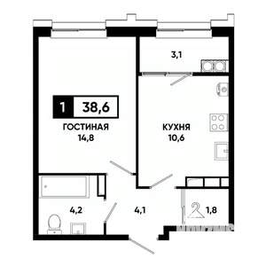 1-к квартира, вторичка, 39м2, 14/21 этаж