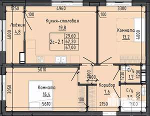 2-к квартира, вторичка, 67м2, 11/24 этаж