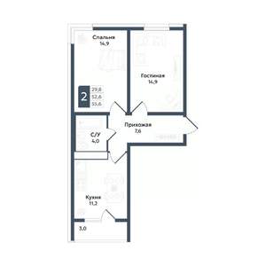 2-к квартира, вторичка, 56м2, 9/20 этаж