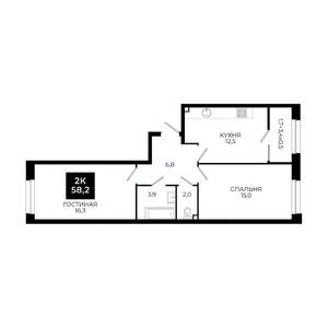 2-к квартира, вторичка, 58м2, 2/24 этаж