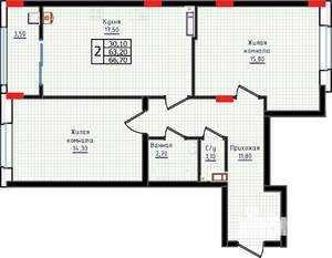 2-к квартира, строящийся дом, 67м2, 2/10 этаж