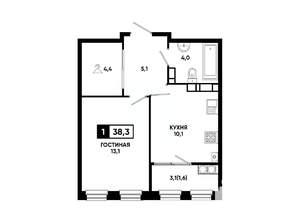 1-к квартира, вторичка, 38м2, 13/24 этаж