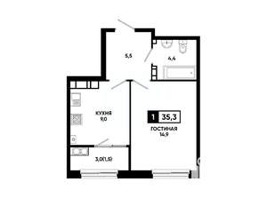 1-к квартира, вторичка, 35м2, 14/24 этаж