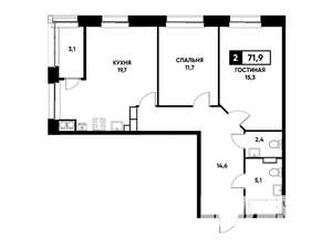2-к квартира, вторичка, 72м2, 13/20 этаж