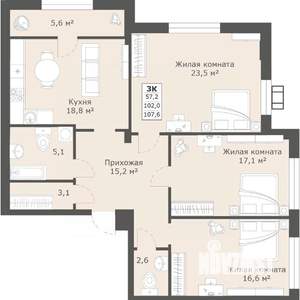 3-к квартира, строящийся дом, 107м2, 9/12 этаж