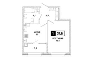 1-к квартира, вторичка, 32м2, 10/12 этаж
