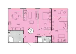 2-к квартира, строящийся дом, 82м2, 1/19 этаж