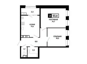 2-к квартира, вторичка, 54м2, 15/24 этаж