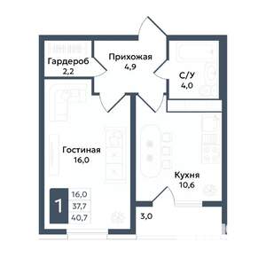 1-к квартира, вторичка, 41м2, 10/20 этаж