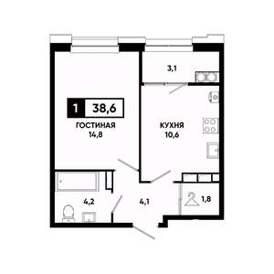 1-к квартира, вторичка, 39м2, 17/20 этаж