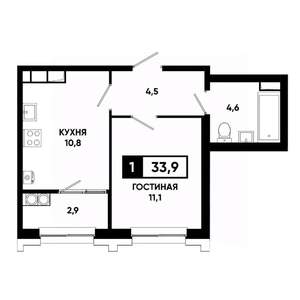 1-к квартира, вторичка, 34м2, 15/21 этаж