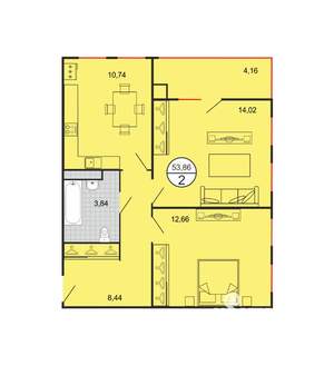 2-к квартира, строящийся дом, 54м2, 5/6 этаж