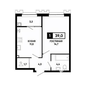 1-к квартира, вторичка, 39м2, 2/21 этаж