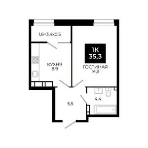 1-к квартира, вторичка, 35м2, 22/24 этаж