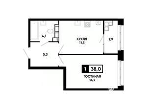 1-к квартира, вторичка, 38м2, 18/24 этаж