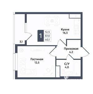 1-к квартира, вторичка, 40м2, 2/22 этаж