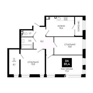 3-к квартира, вторичка, 81м2, 12/24 этаж