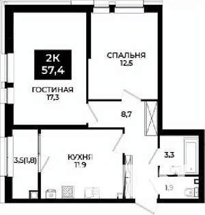 2-к квартира, вторичка, 57м2, 8/24 этаж