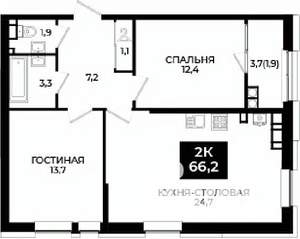 1-к квартира, вторичка, 66м2, 18/24 этаж