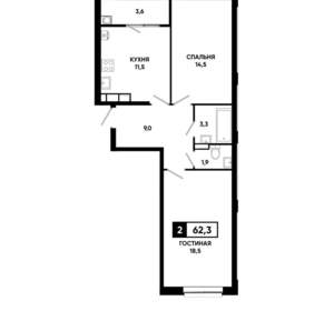 2-к квартира, строящийся дом, 62м2, 12/19 этаж