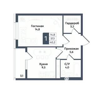 1-к квартира, вторичка, 40м2, 18/22 этаж