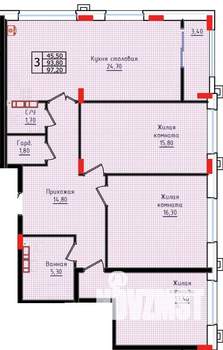 3-к квартира, вторичка, 97м2, 2/10 этаж