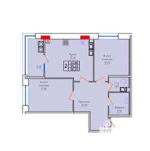 2-к квартира, строящийся дом, 58м2, 14/18 этаж