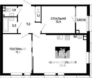 1-к квартира, вторичка, 72м2, 9/24 этаж