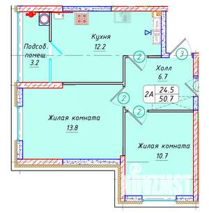 2-к квартира, вторичка, 51м2, 12/22 этаж