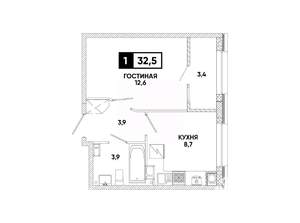 1-к квартира, вторичка, 33м2, 7/12 этаж