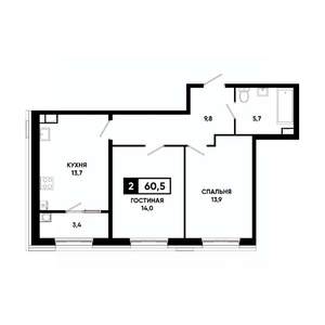 2-к квартира, вторичка, 61м2, 3/18 этаж