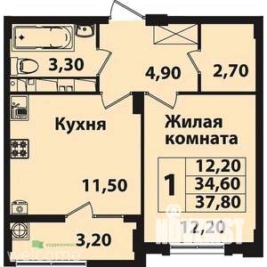 1-к квартира, вторичка, 38м2, 4/8 этаж