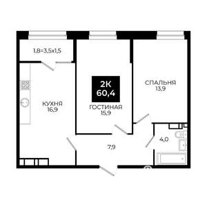 2-к квартира, вторичка, 60м2, 21/24 этаж