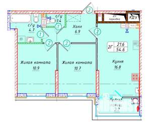 2-к квартира, вторичка, 55м2, 13/22 этаж