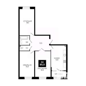 3-к квартира, вторичка, 85м2, 13/24 этаж
